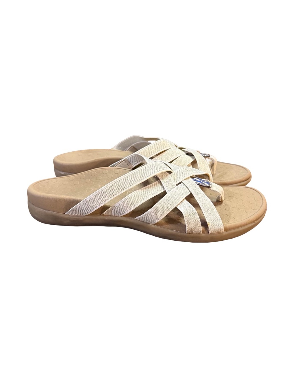Vionic Tia Woven Stretch Gore Thong Sandals Champagne/Beige Women’s Size 7